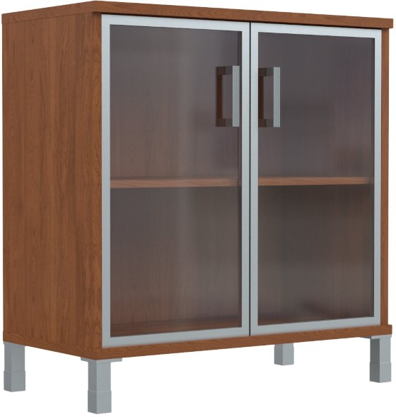 Шкаф низкий со стеклянными дверьми в AL-рамке B 410.4 Орех Гарда 900х450х920